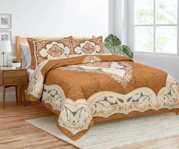 Brown_Cotton_Kaleen_Blossom_Double_Bedsheet_With_Pillow_Cover_100_X_108_Cm